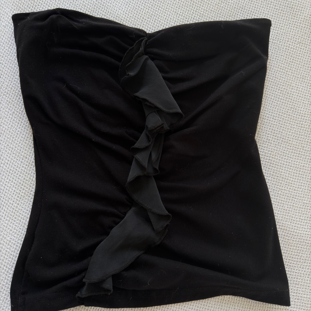 Susana Monaco Black Strapless Ruffle-Front Tube Top